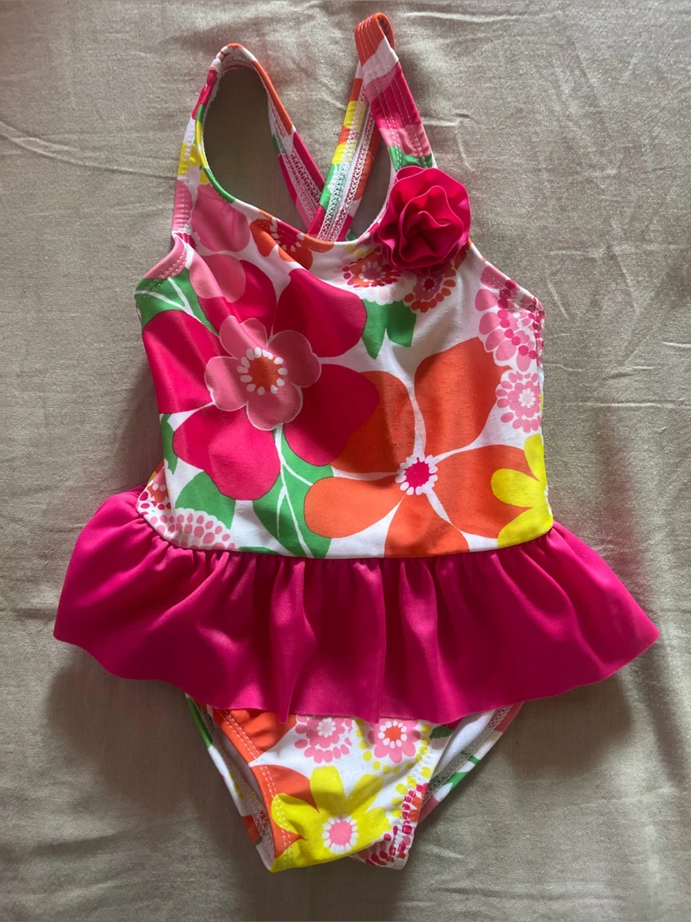 Girls Floral Ruffle One-Piece Swimsuit - Hot Pink & Multicolor